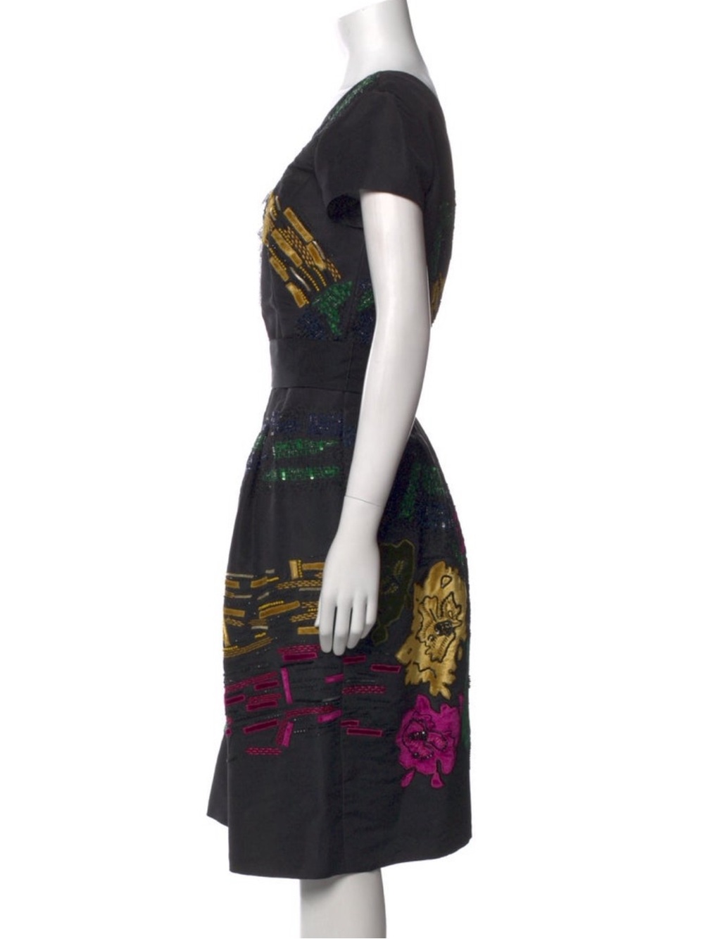 Oscar de la Renta Black Midi Dress with Multicolor Sequin Embroidery - Picture 7 of 14